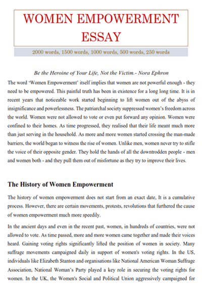 Women Empowerment Essay PDF In English - Onlinegyani